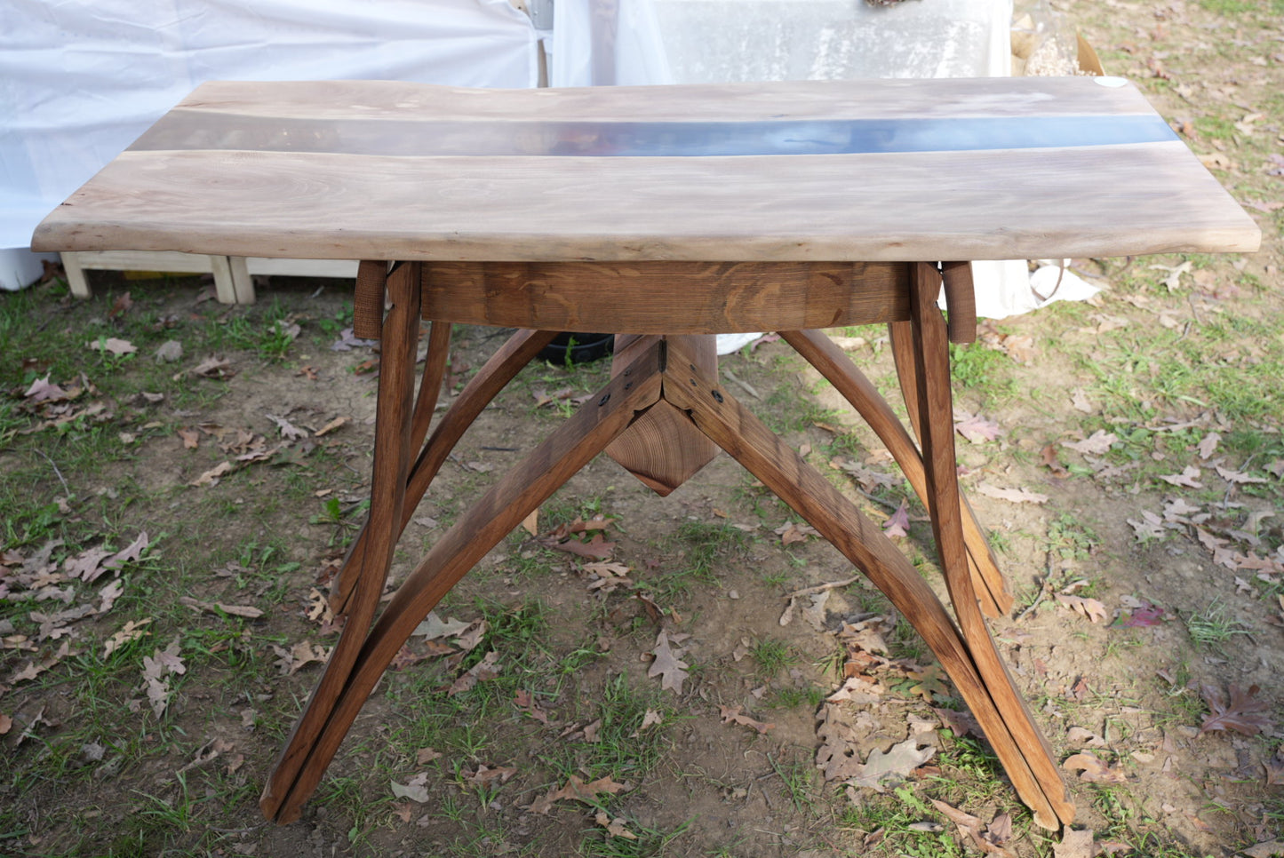 Wine Barrel Stave Elegant Structured Base with Live Edge Cork Resin Sycamore Maple Slab