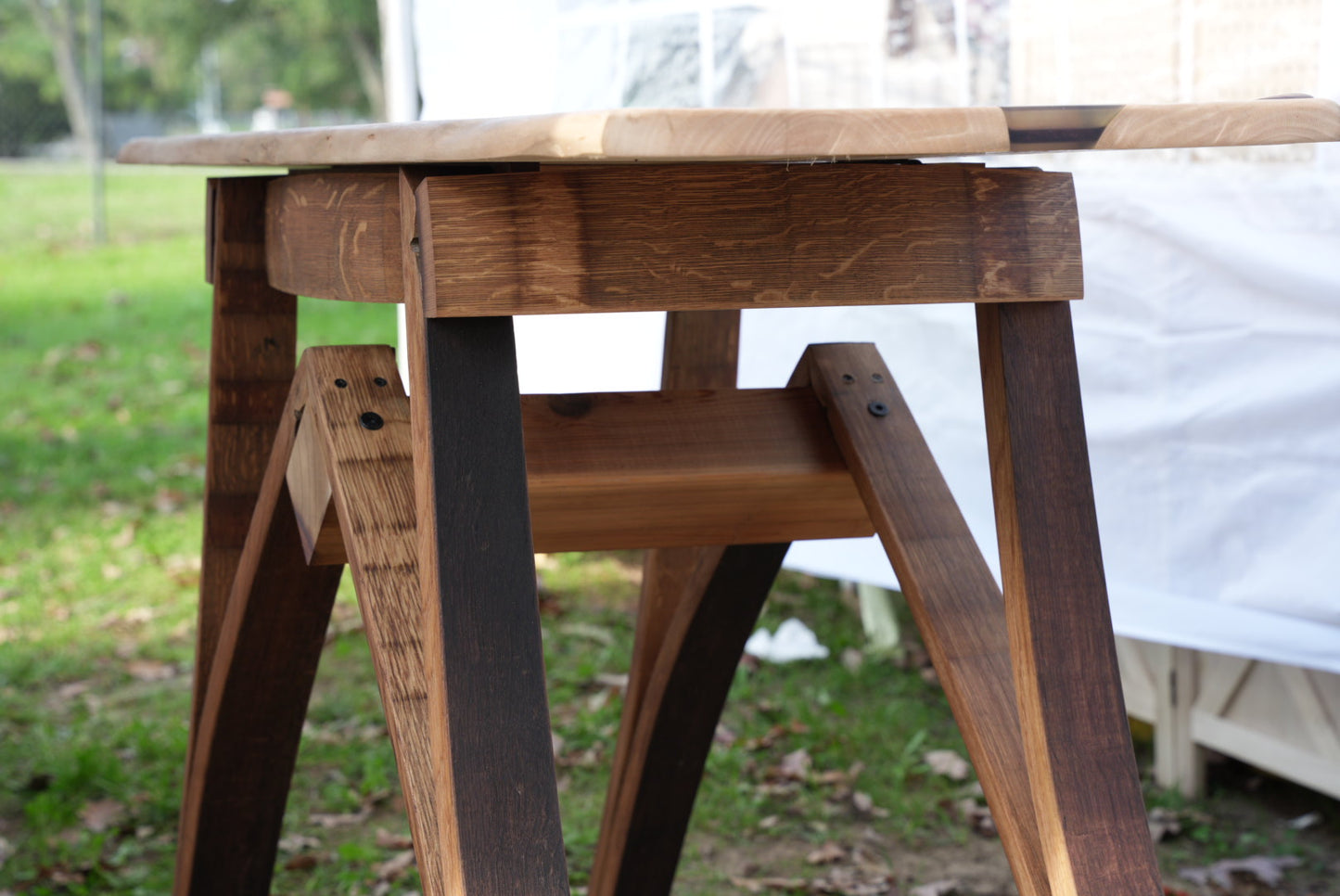 Wine Barrel Stave Elegant Structured Base with Live Edge Cork Resin Sycamore Maple Slab