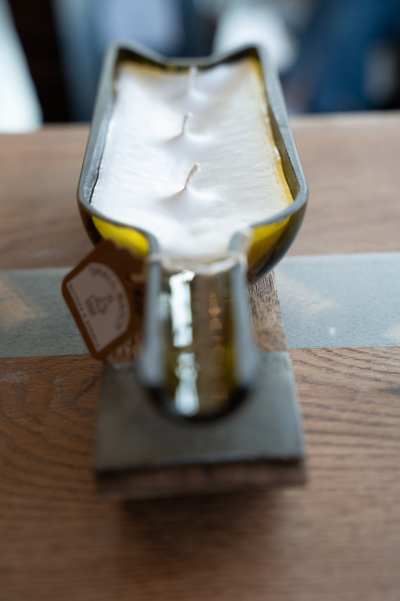 3-Wick Wine Bottle Candle On Barrel Stave Base