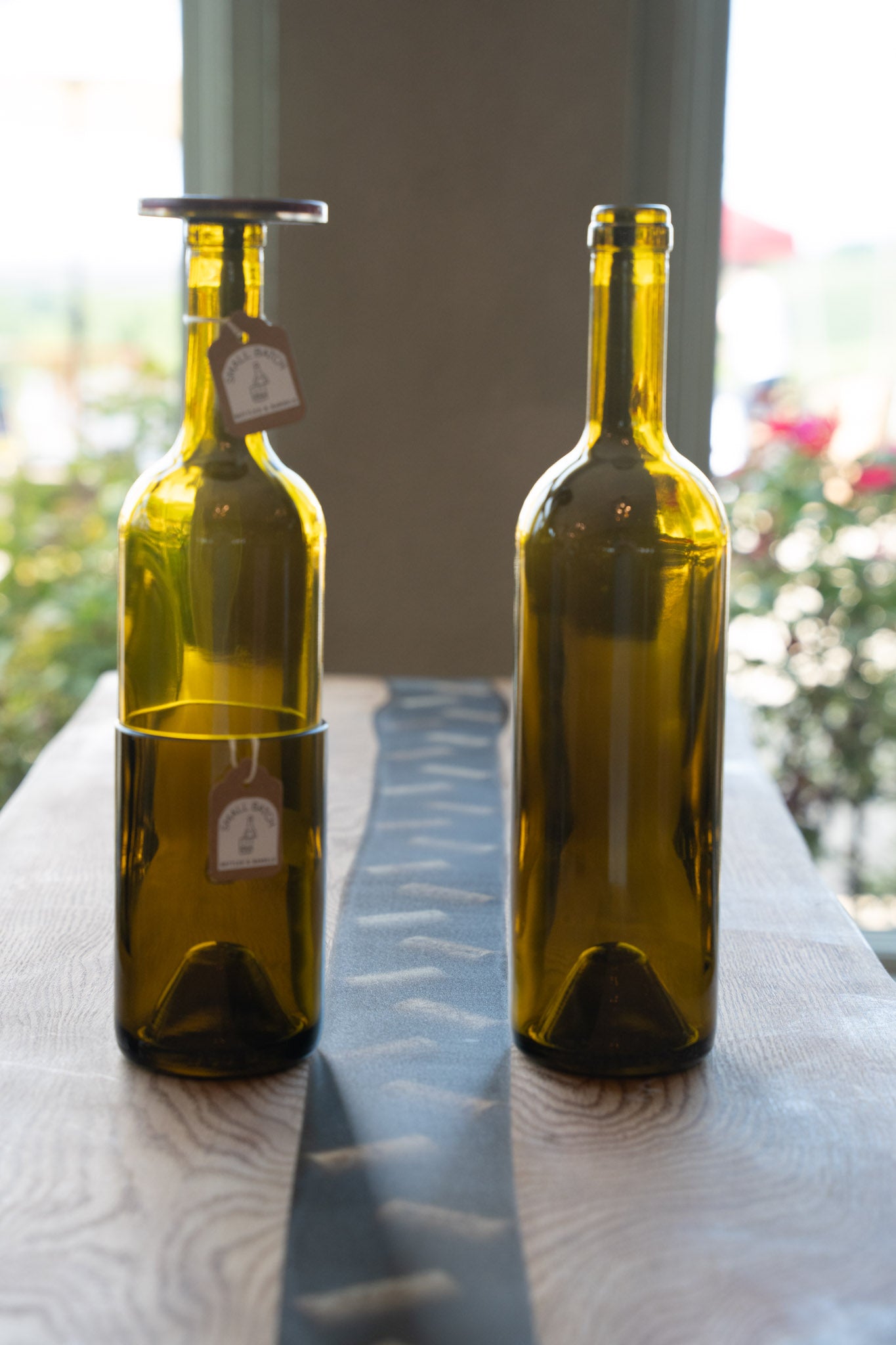 Upcycled Olive Green Wine Bottle: Wine and whiskey glass combo