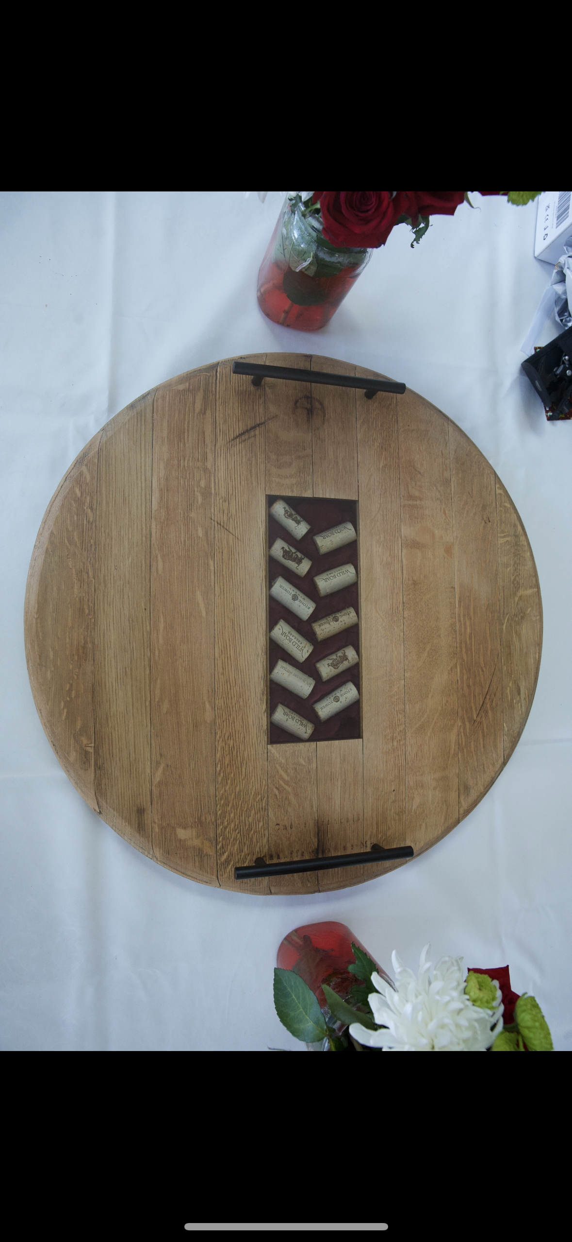 Cork Embedded Lazy Susan Serving Tray From Retired Wine Barrel