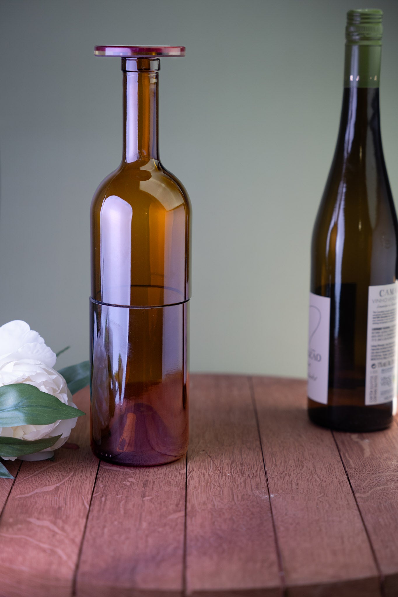 Upcycled Olive Green Wine Bottle: Wine and whiskey glass combo