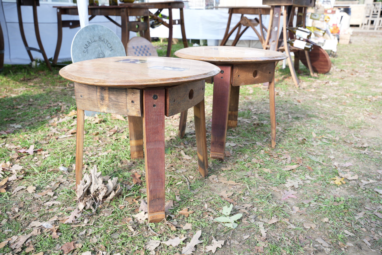 Set of 2 | Wine Barrel Lid Resin Side Table