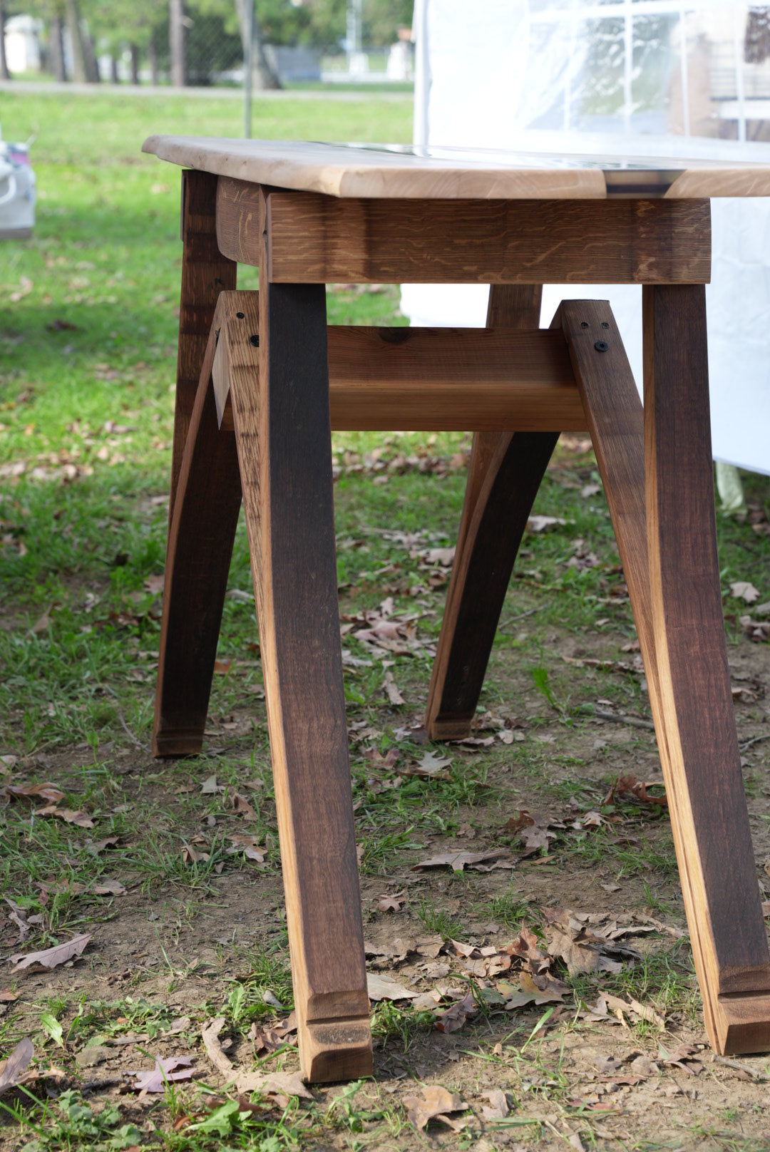Wine Barrel Stave Elegant Structured Base with Live Edge Cork Resin Sycamore Maple Slab
