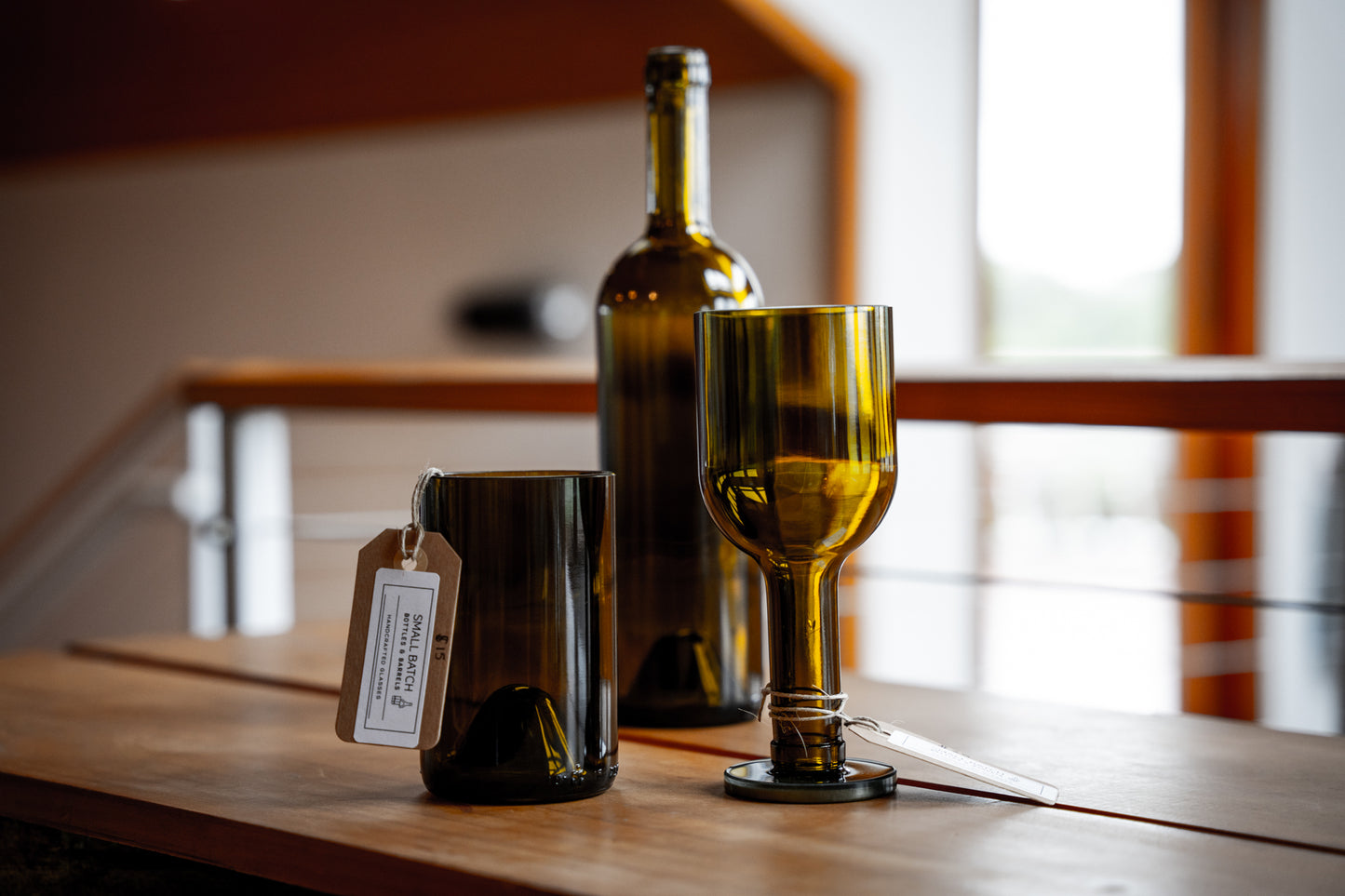 Upcycled Olive Green Wine Bottle: Wine and whiskey glass combo