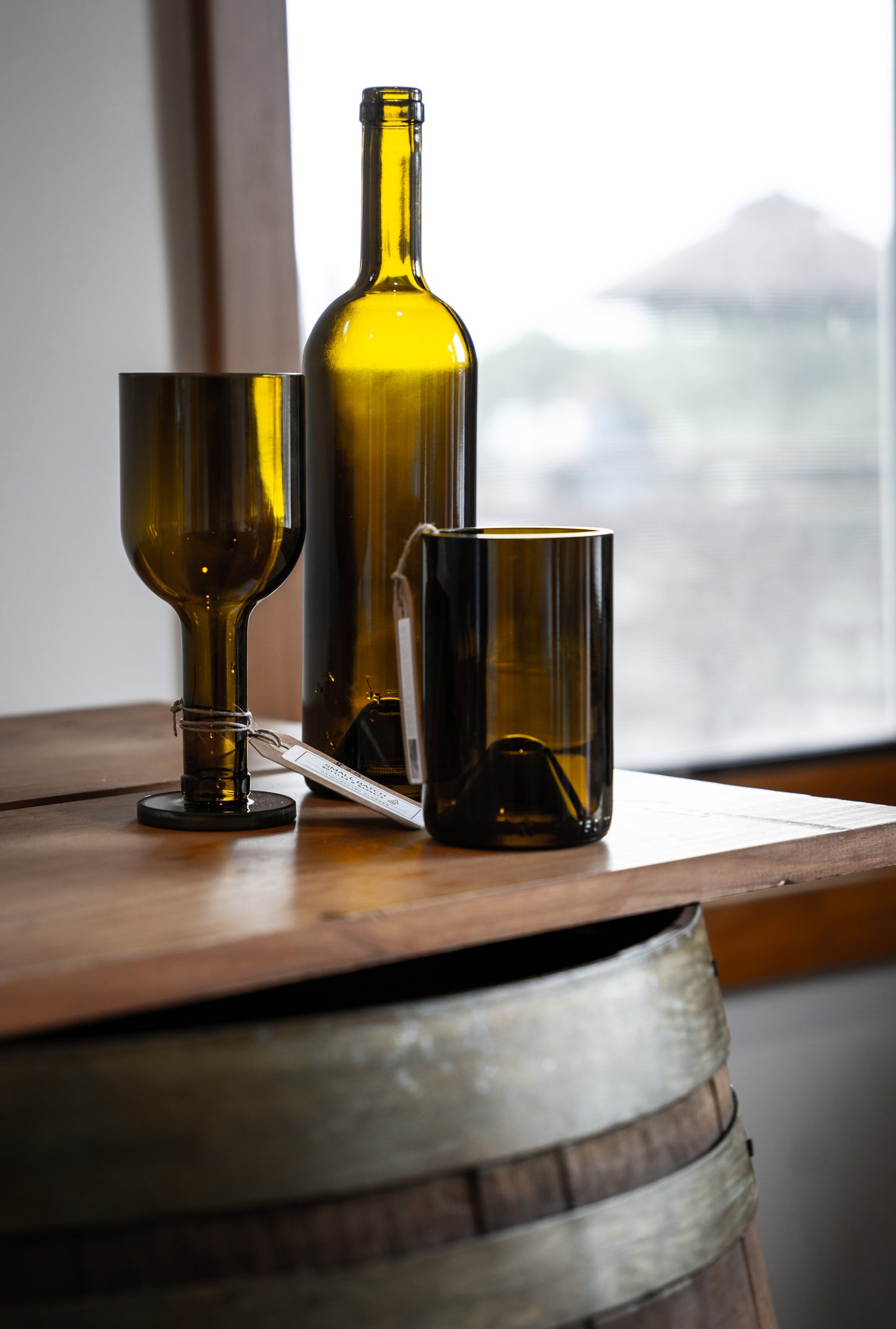 Upcycled Olive Green Wine Bottle: Wine and whiskey glass combo