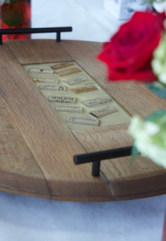 Cork Embedded Lazy Susan Serving Tray From Retired Wine Barrel